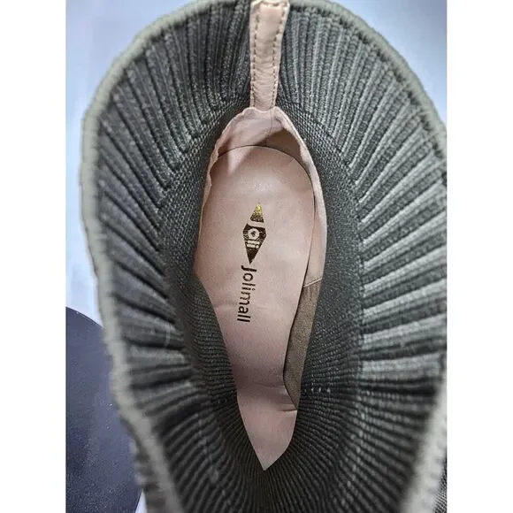 Jolimall Mesh Knit Textured Pointed Toe Stiletto Ankle Boots Olive/Khaki Size 8 - Picture 8 of 8